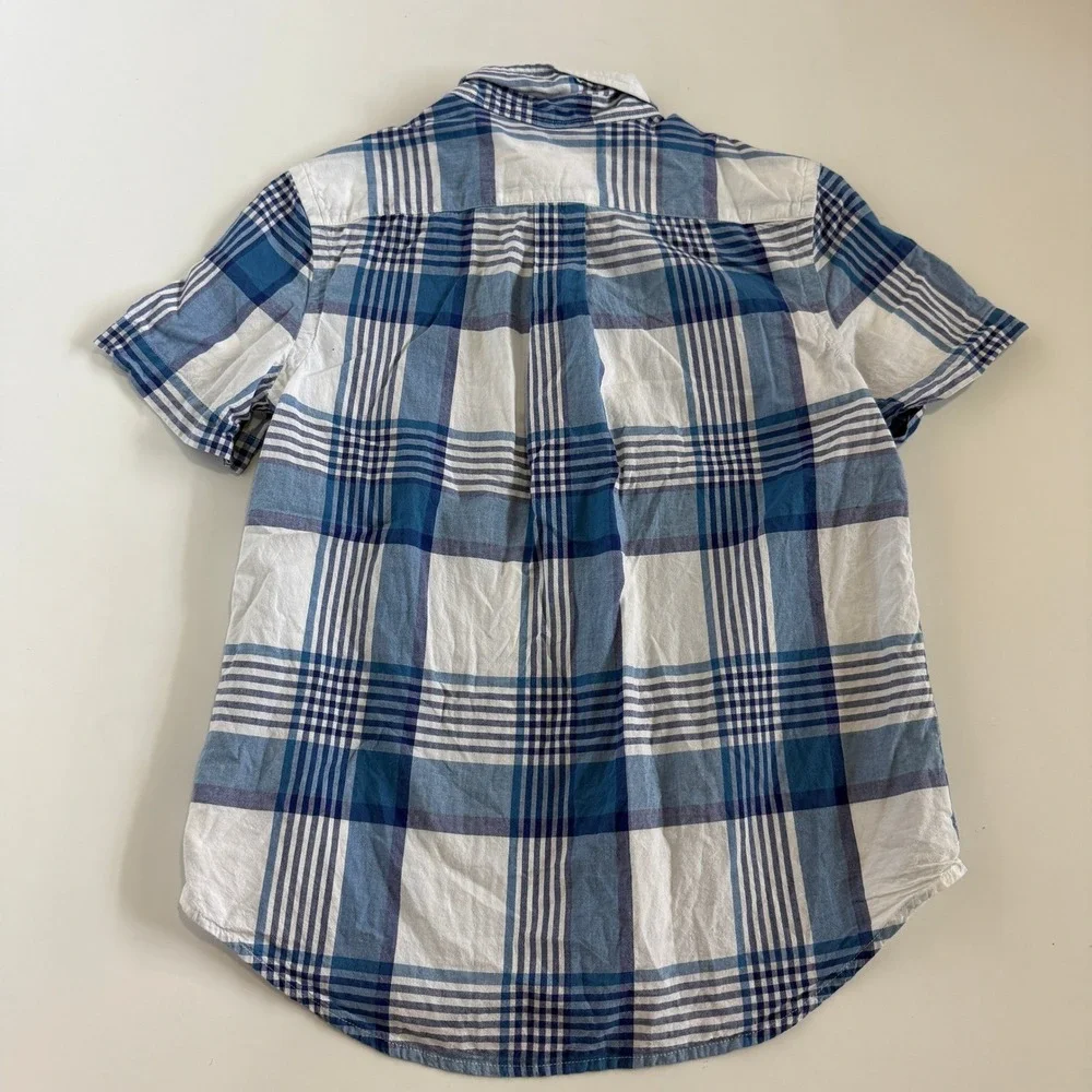 Ralph Lauren Boys Blue White Plaid Short Sleeve Button Down Shirt Size M 10-12